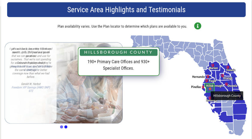 Freedom Health locations image map with pop ups screen shot