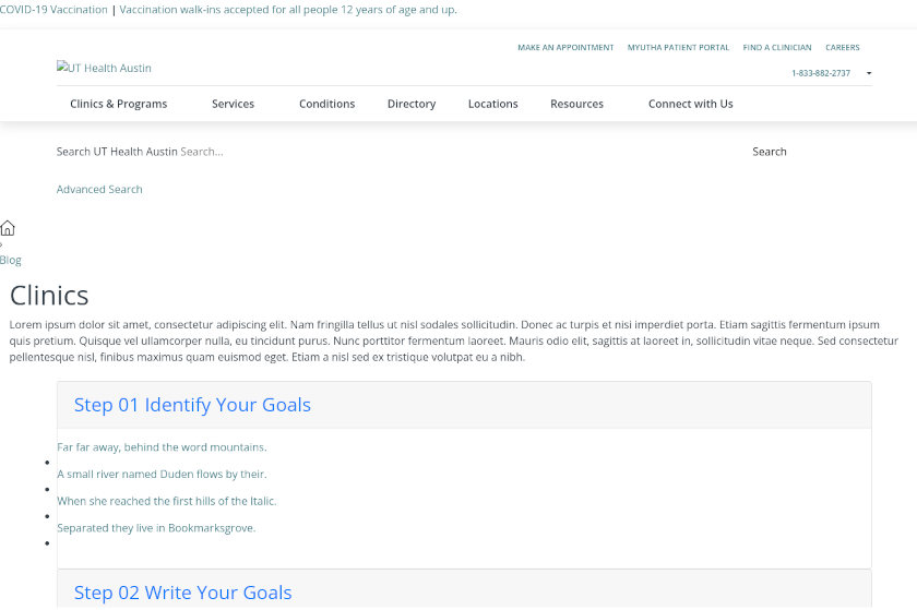 UT Health Austin front page screenshot