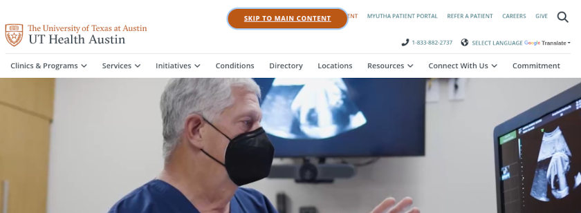 UT Health Austin front page screenshot